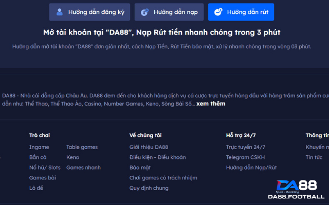 Hướng Dẫn Rút Tiền Nhà Cái Da88 Nhanh - Gọn - Lẹ 1 Hình thức rút tiền được cược thủ tâm đắc