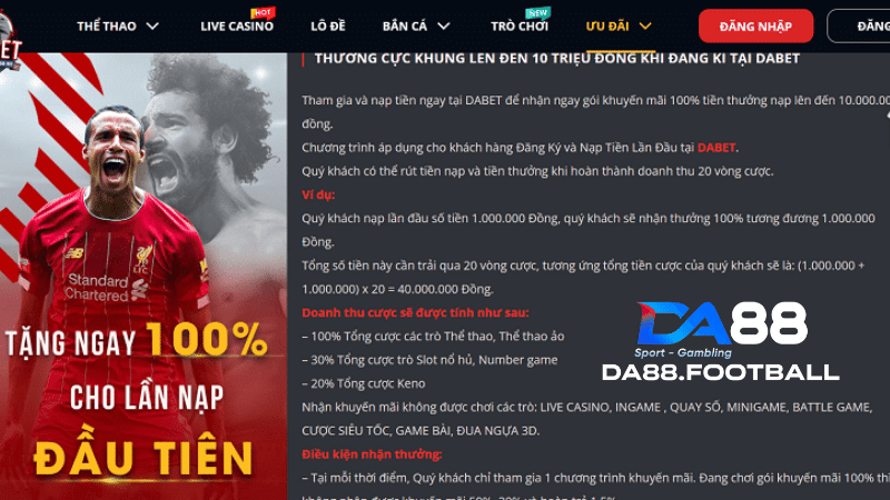 Dabet - Sân chơi cá cược đổi thưởng uy tín hàng đầu nằm 2024 6 Một số chương trình khuyến mãi hấp dẫn tại Dabet