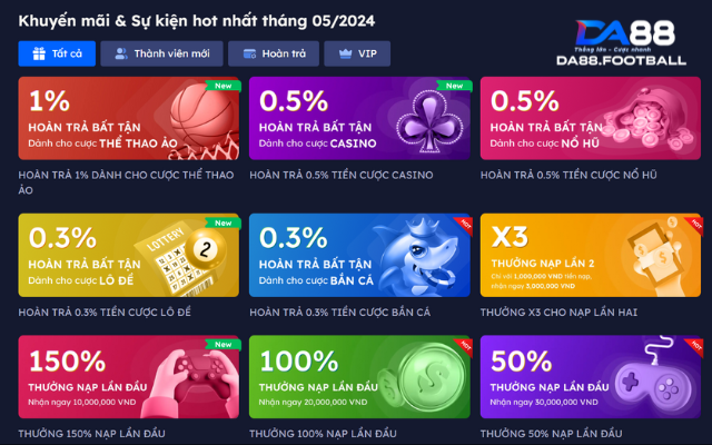 Tổng Hợp Những Khuyến Mãi DA88 Đẳng Cấp Châu Á 2 Những khuyến mãi chất như nước cất hiện nay