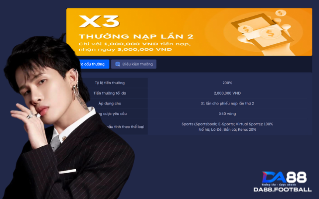 Tổng Hợp Những Khuyến Mãi DA88 Đẳng Cấp Châu Á 4 Khuyến mãi thưởng gấp 3 lần