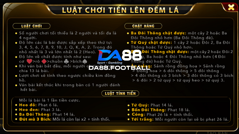 Tiến lên miền Nam DA88 - Chơi bài hăng say, nhận ngay tiền thưởng 3 Luật chơi đơn giản, bạn có thể tham gia chơi ngay lần đầu