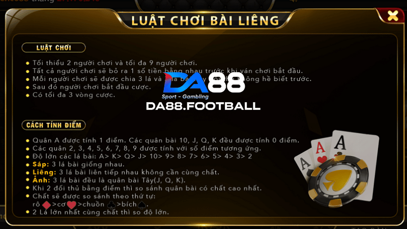 Liêng DA88 - Giải trí mê say làm giàu chợp nhoáng 6 Luật chơi Liêng đơn giản và giống với các địa điểm khác