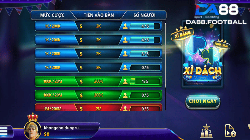 Xì dách DA88 rất được người chơi yêu thích